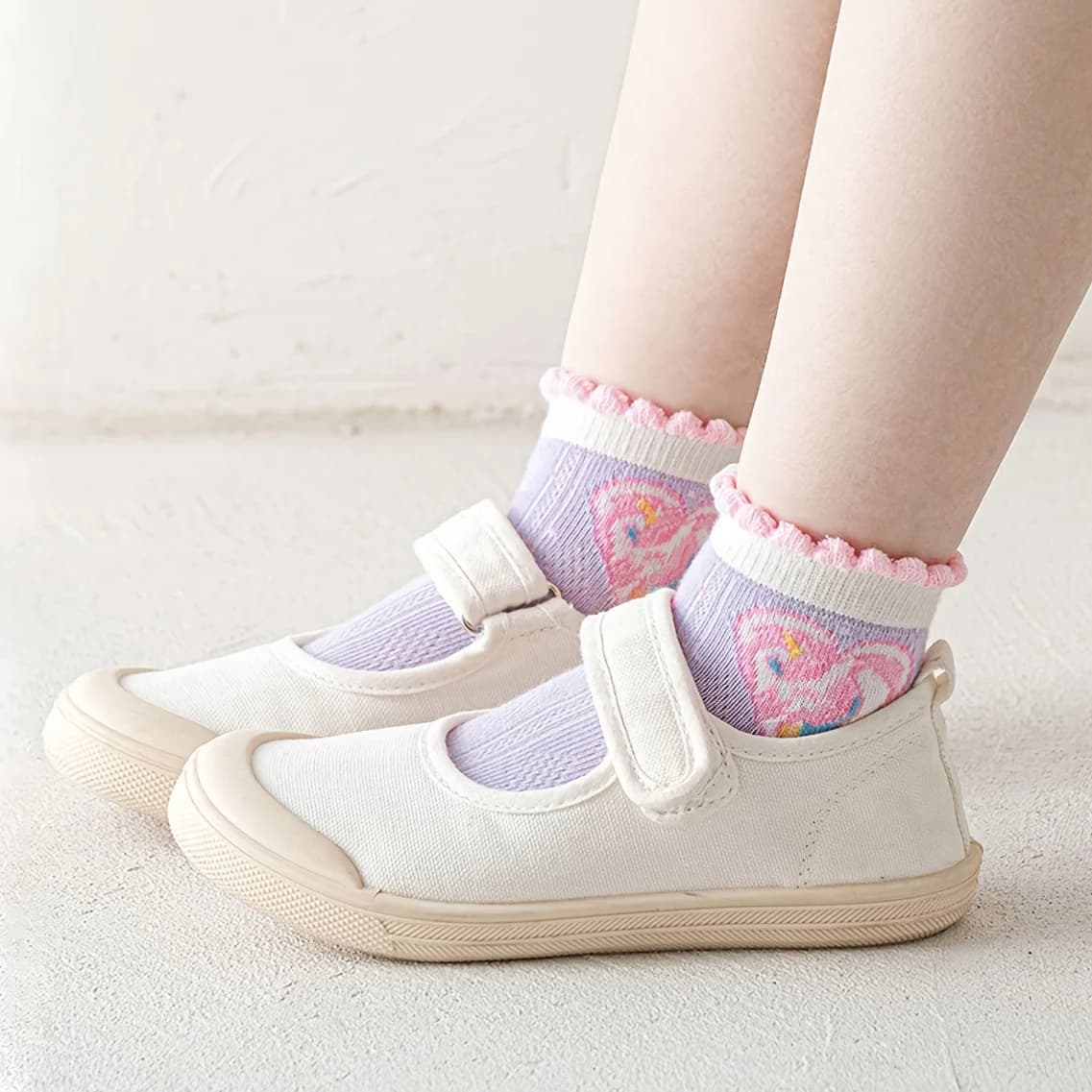 5 chaussettes pour filles à double maille, design licorne avec colle, tube court antidérapant, pour 