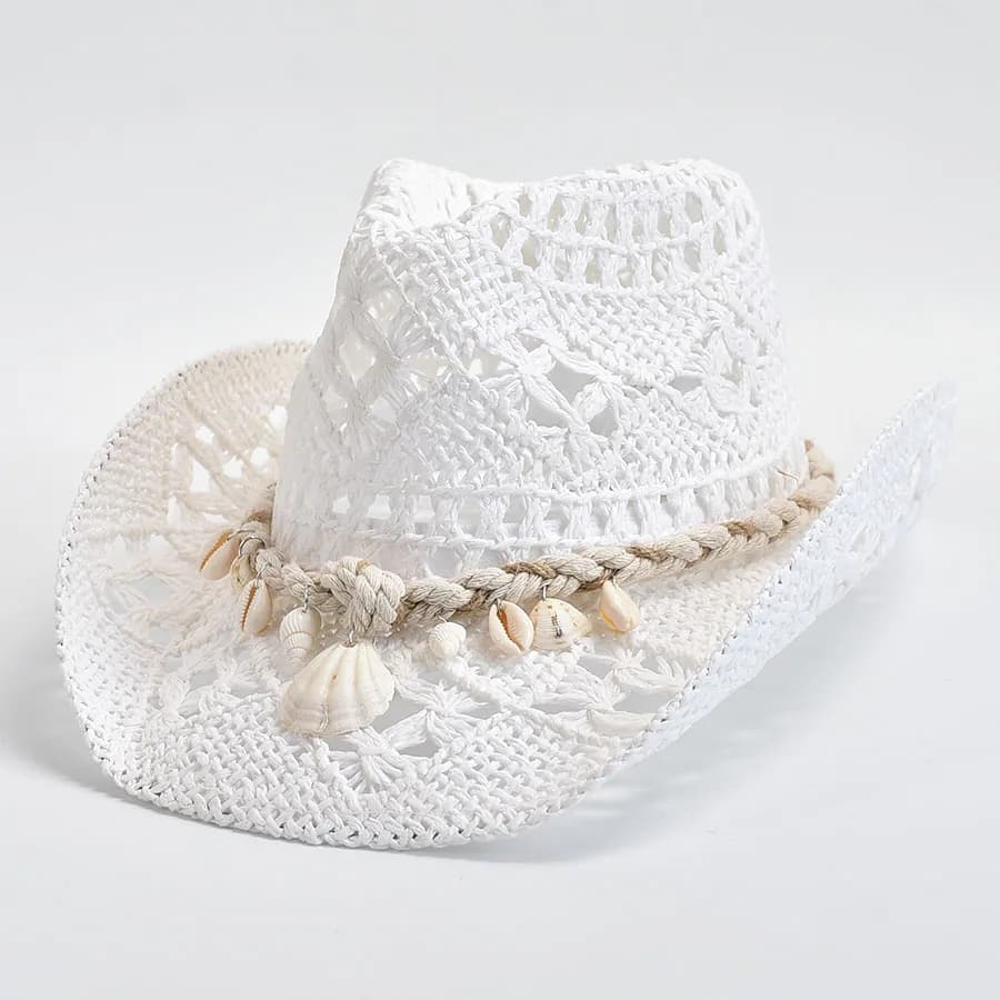 Chapeau de paille tissé à la main d'été pour femmes, décoration de coquille, chapeau de soleil de pl