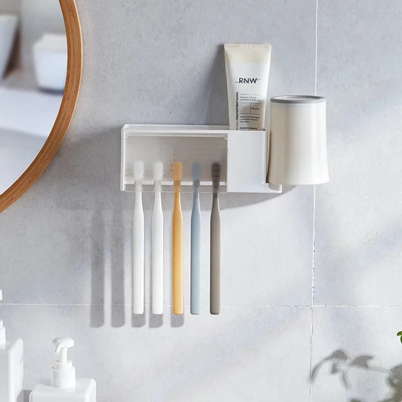 Étagères de salle de bain, support mural pour brosse à dents et dentifrice, support de rangement à v