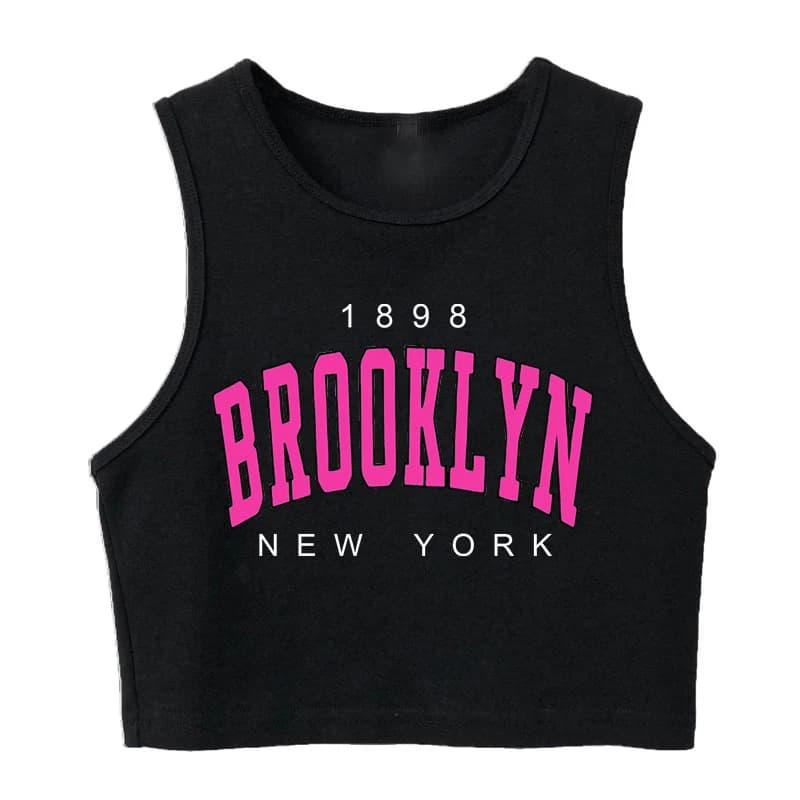 T-shirt court imprimé lettre pour femme, Harajuku, années 90, Brooklyn, style coréen, Y2K, années 18