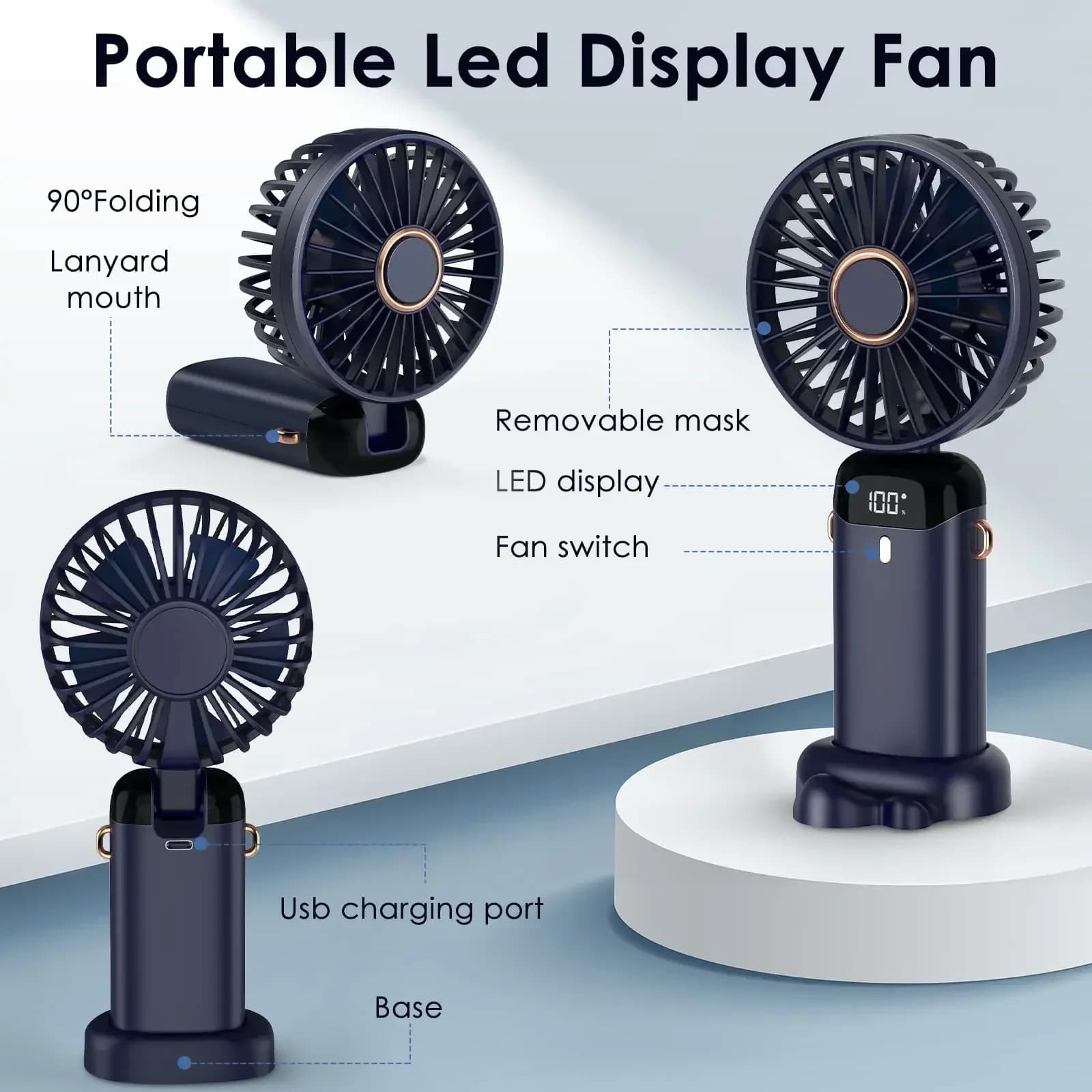 5000mAh Mini ventilateur portatif sans fil USB Rechargeable Portable affichage numérique support pou
