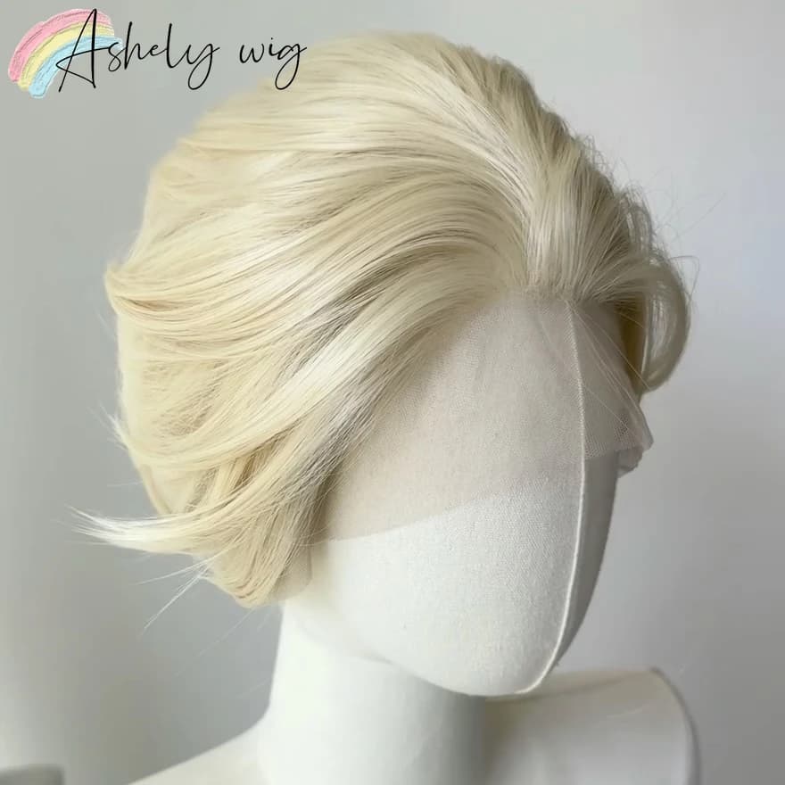 Perruque Lace Front Wig synthétique courte Blonde pour hommes, 13x4, cheveux de haute qualité, plusi