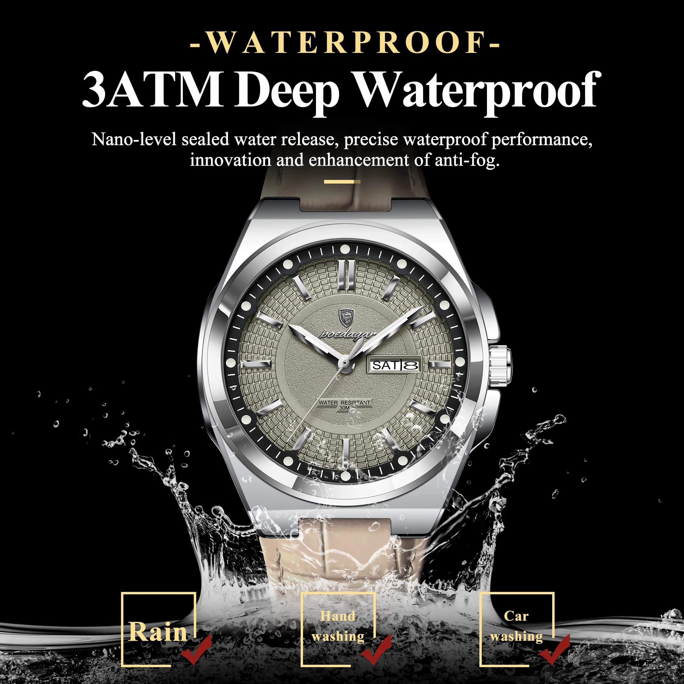 Montre homme POEDAGAR de haute qualité, étanche, lumineuse, avec date et jour, quartz, bracelet en c