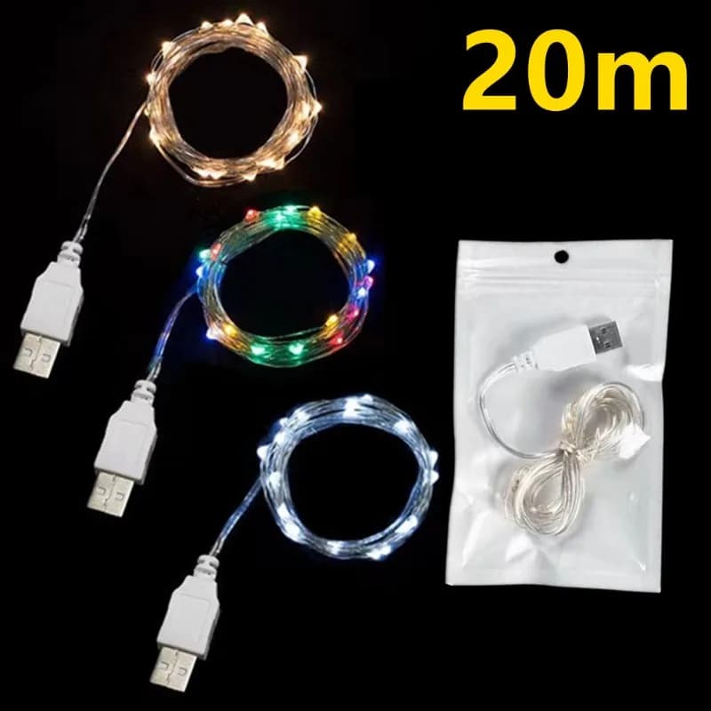 3/10/20M USB LED chaîne lumières cuivre argent fil guirlande lumière étanche fée lumières pour noël 