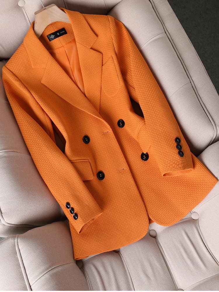 Femmes Blazer formel dames femme Orange noir vert Plaid à manches longues simple boutonnage vêtement