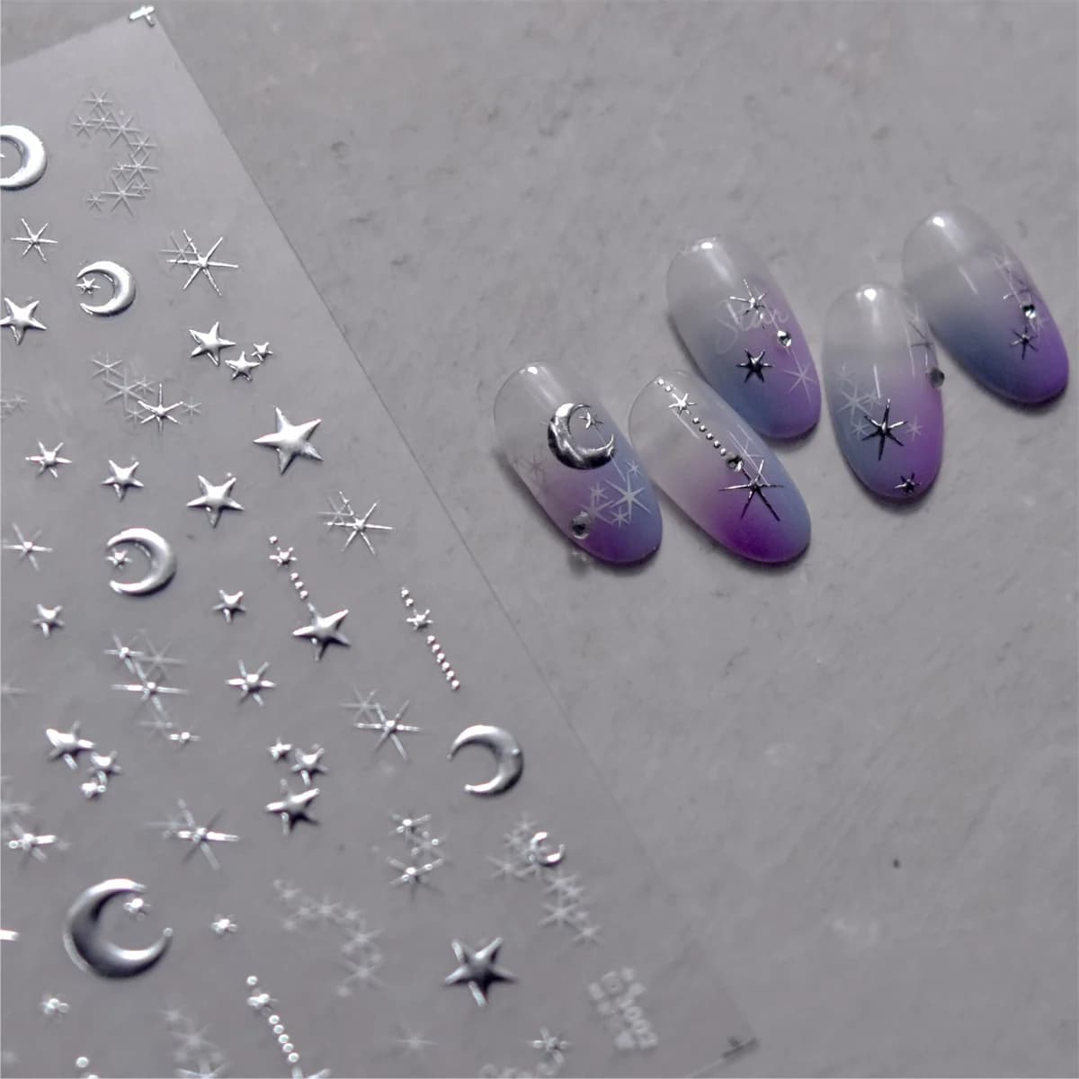 Autocollants pour ongles bronzants coréens 5D, 1 pièce, or japonais, argent, étoile, lune, luxe, déc