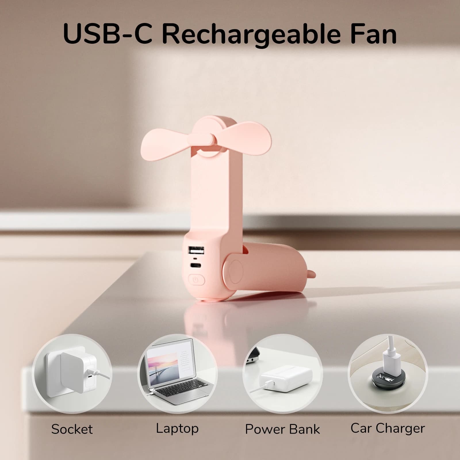 JISULIFE Mini ventilateur portatif, petit ventilateur silencieux Rechargeable par USB 4500mAh pour l