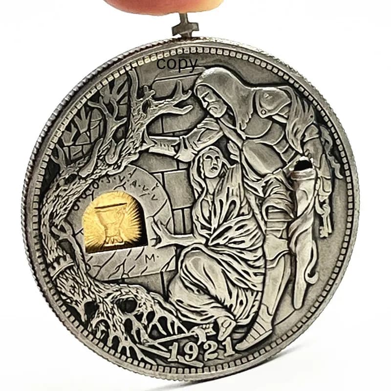 Mécanisme mobile, pièce de monnaie du Sainte Graal, Hobo en Nickel Morgan Dollar, booze romain, épée