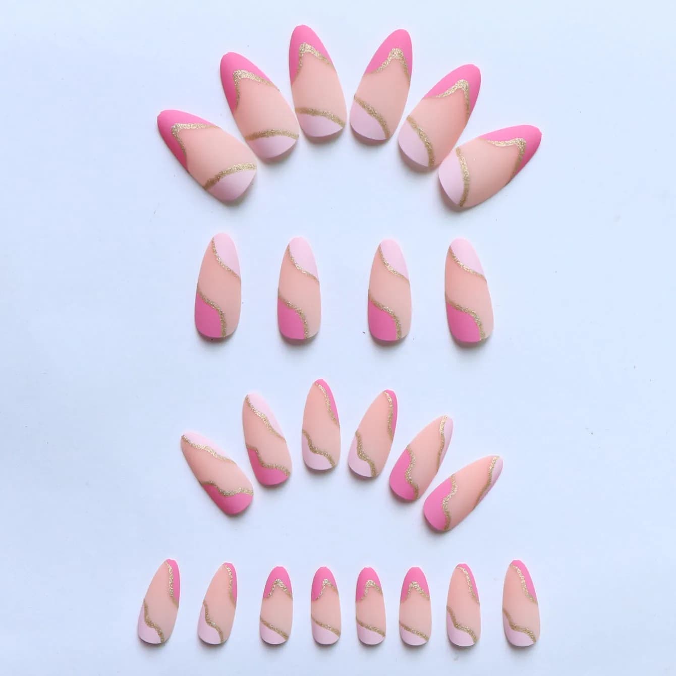 Faux ongles en amande, 24 pièces, améliorent instantané votre look, rose et blanc, déposés par des l