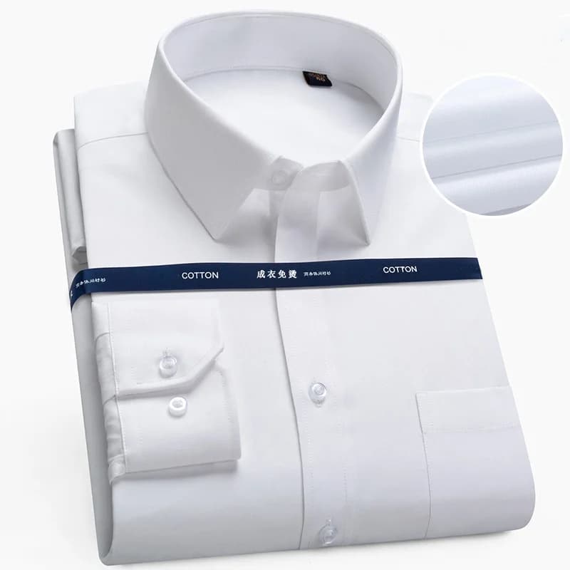 Qualité 100% coton hommes robe à manches longues chemise solide mâle grande taille coupe régulière a