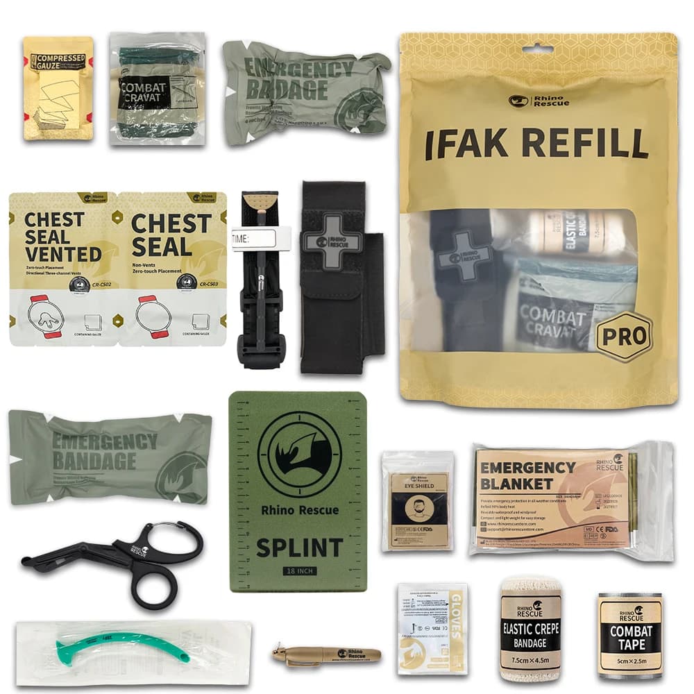 Rhino Rescue IFAK Kit de recharge pour traumatismes, Kit de survie pour arrêter le saignement, sac 1
