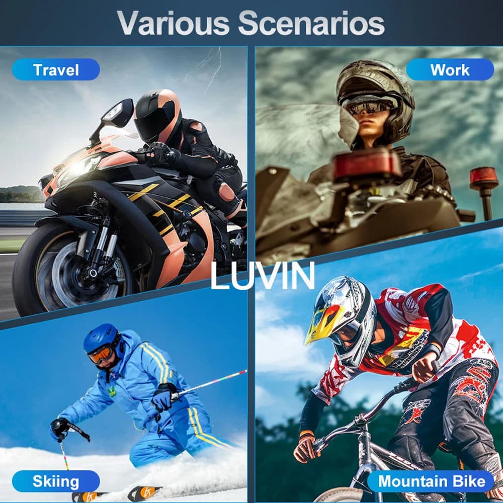 LUVIN l's-Casque de Moto Bluetooth Sans Fil, Oreillette Stéréo, Interphone Mains Libres, Batterie Lo
