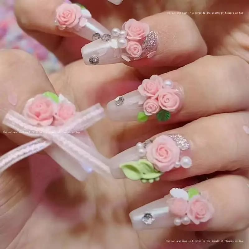 20 pièces nœud en dentelle et 30 pièces 3D taille mixte perle résine fleur Rose Rose breloques pour 