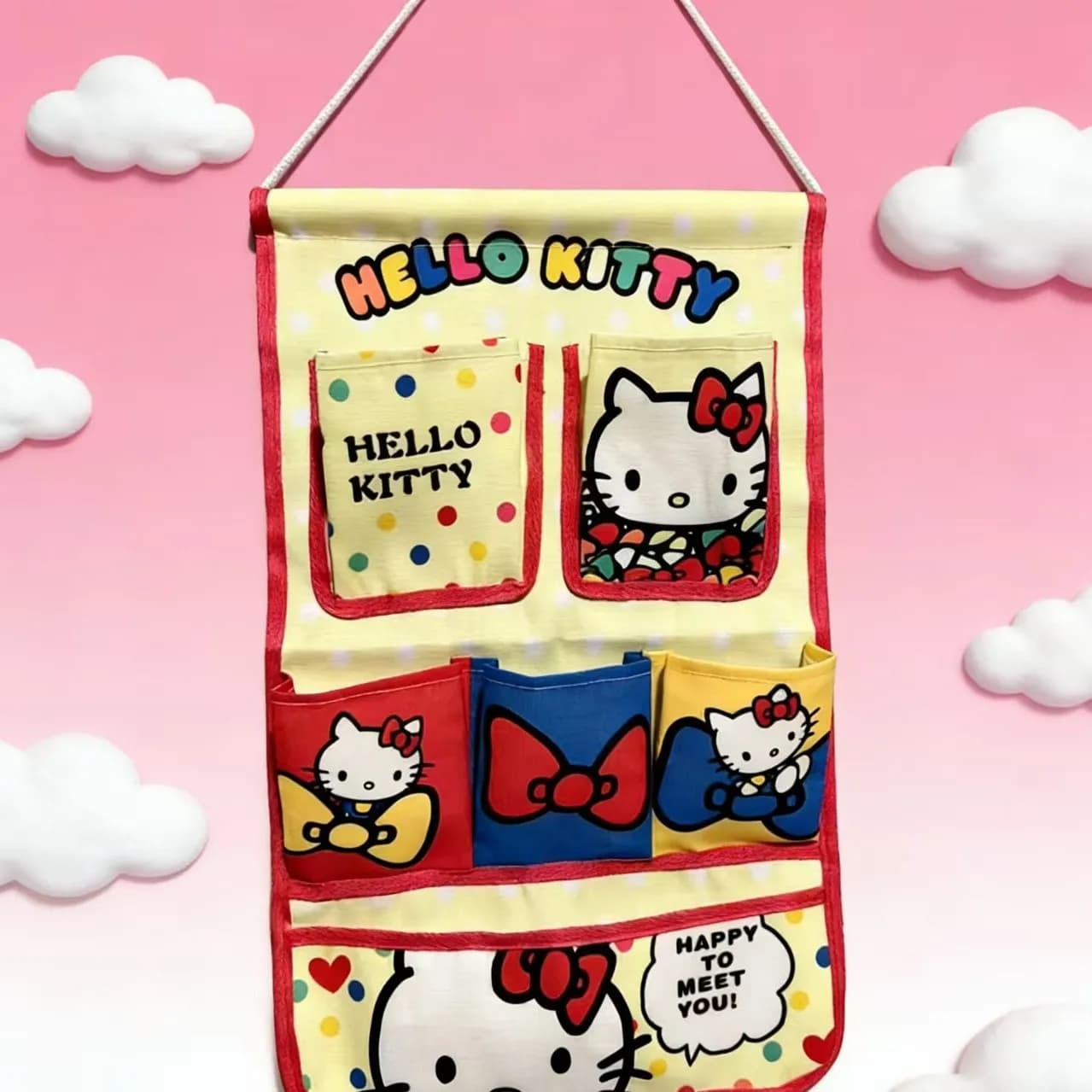 Sac de rangement mural multifonctionnel Kawaii HelloKitty, sac de rangement suspendu pour la maison,
