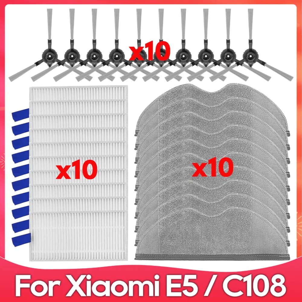 Compatible avec ( Xiaomi Robot Vacuum E5 / C108 / CDZC108 / BHR7969EU ) Brosse latérale, Serpillère,