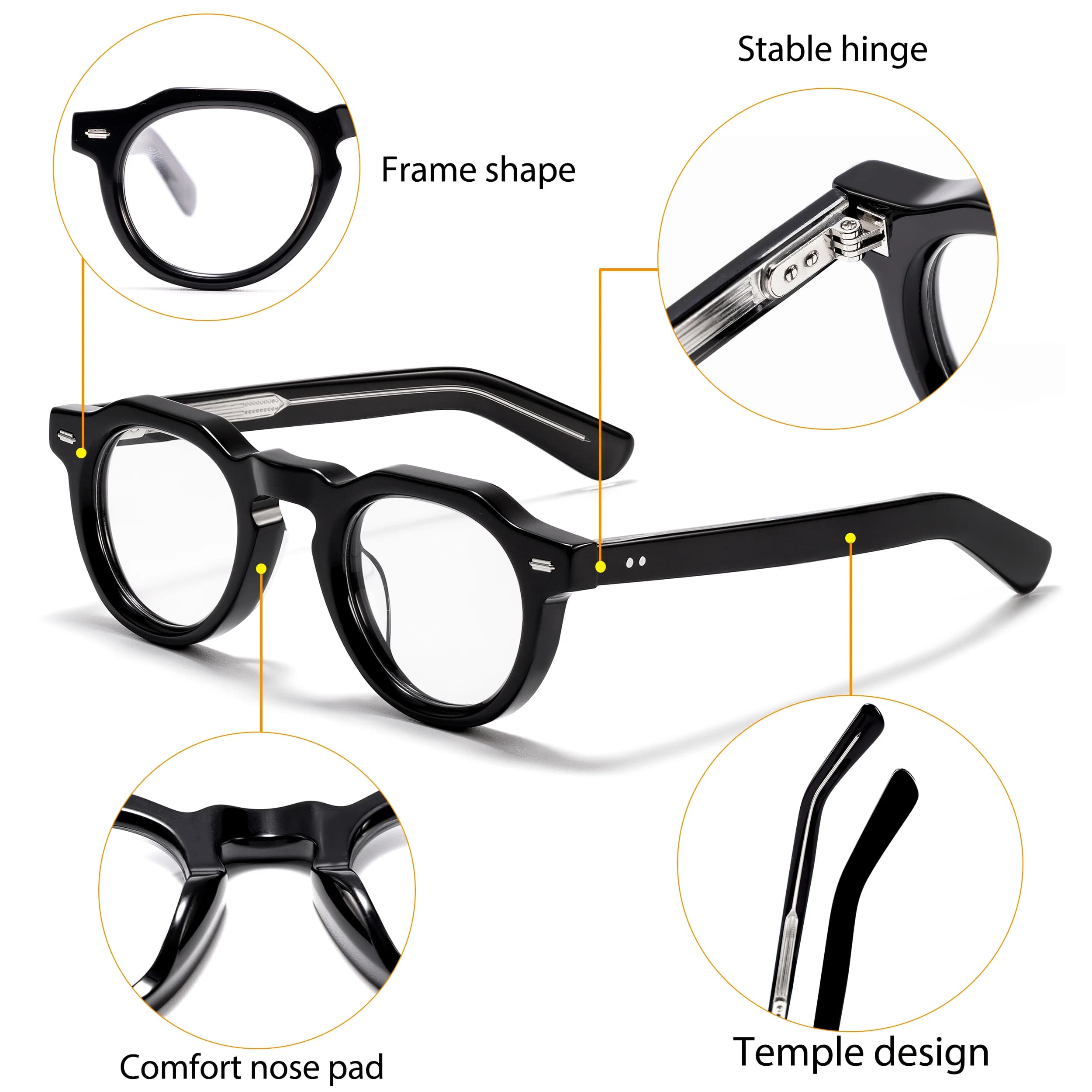 Monture de lunettes optiques rondes CATERSIDE pour hommes, monture épaisse en acétate de qualité sup