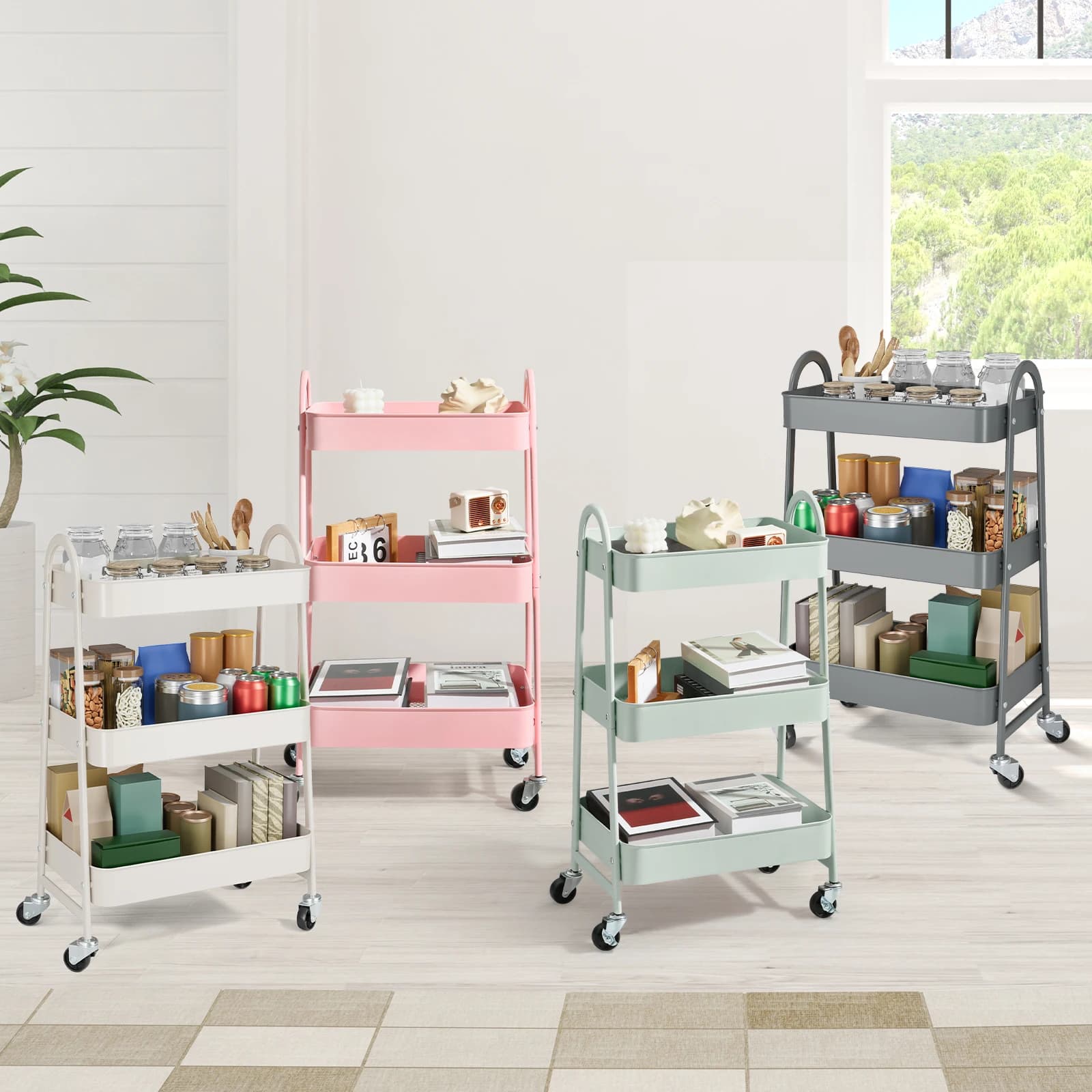 JHK – chariot de cuisine de rangement en métal à 3 niveaux, avec roues verrouillables, étagère Mobil