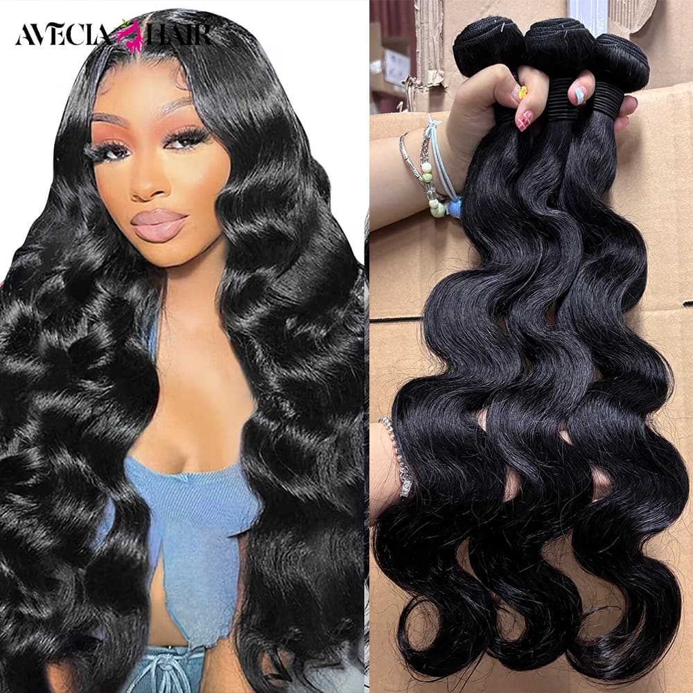 AVECIA-Mèches Indiennes Ondulées 100% Naturelles pour Femme, Extensions de Cheveux Humains Bruts, Qu