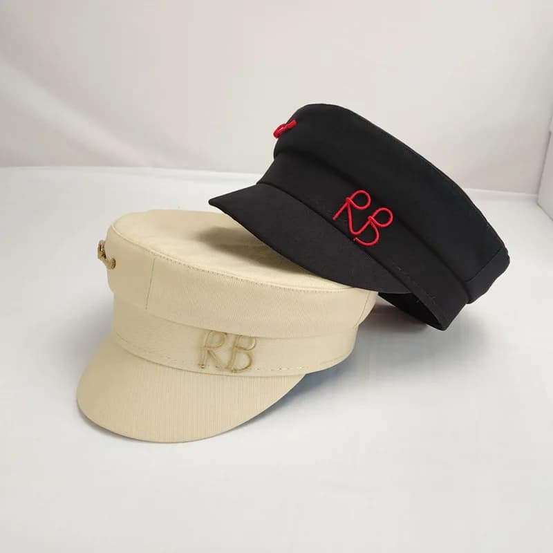 Casquettes gavroche en coton pour femmes, chapeau plat Militray, streetwear bleu marine, béret Lady 