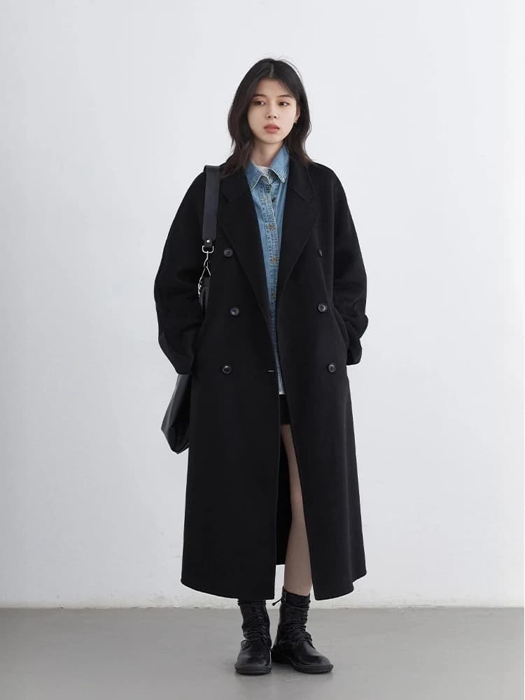 CHIC VEN femmes Long manteau en laine ample décontracté Double face vêtements de dessus pour femmes 