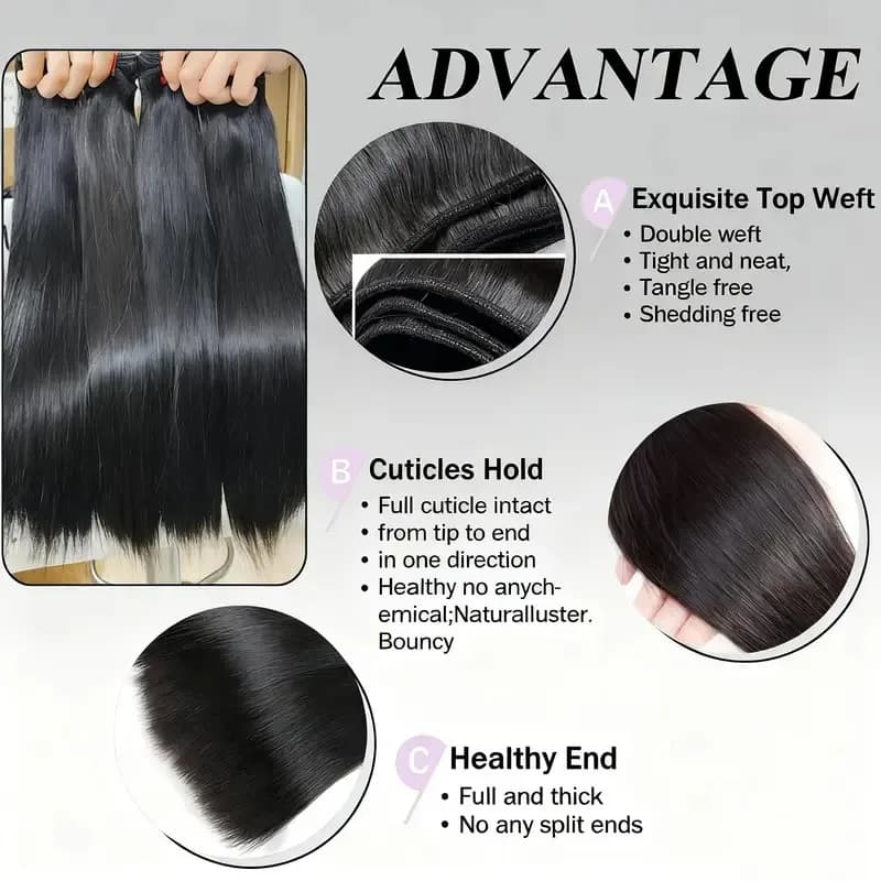 Lot de 3 ou 4 mèches de cheveux humains brésiliens Remy non traités, lisses et raides, de 30 à 32 po