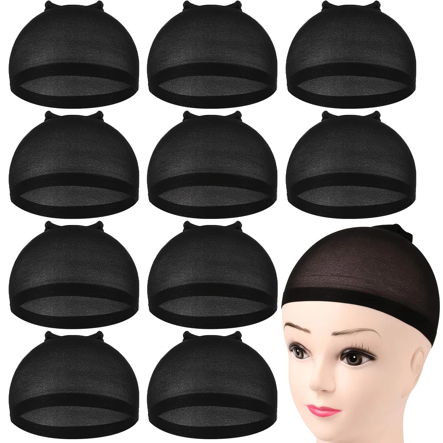 10 pièces bonnet de perruque en nylon bas bonnet de perruque élastique noir, marron, marron clair