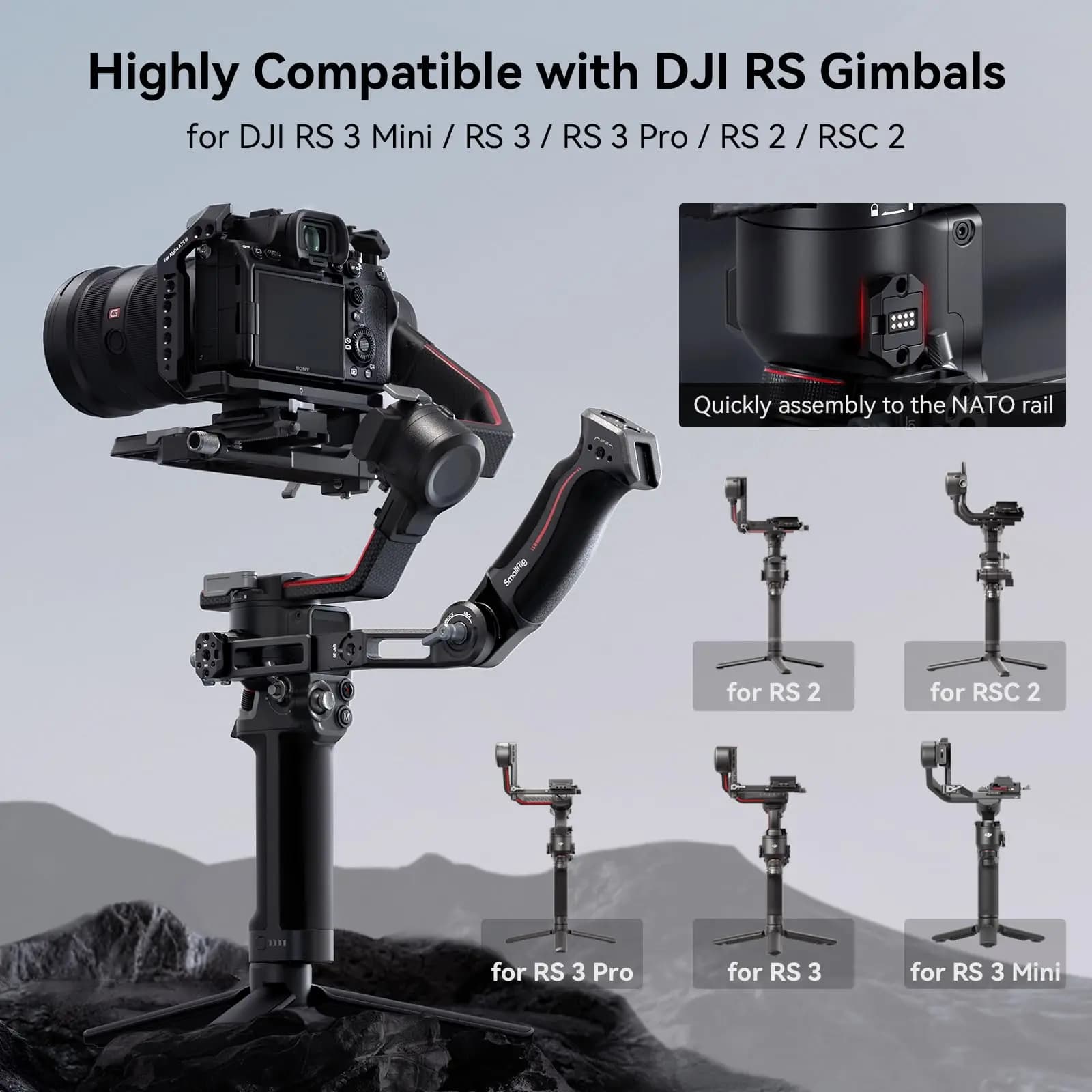 SmallRig-Poignée réglable pour DJI RS 2 / RS 3 / RS 3 Pro/RS 3 Mini / RS 4 Pro/RS 4, stabilisateur d
