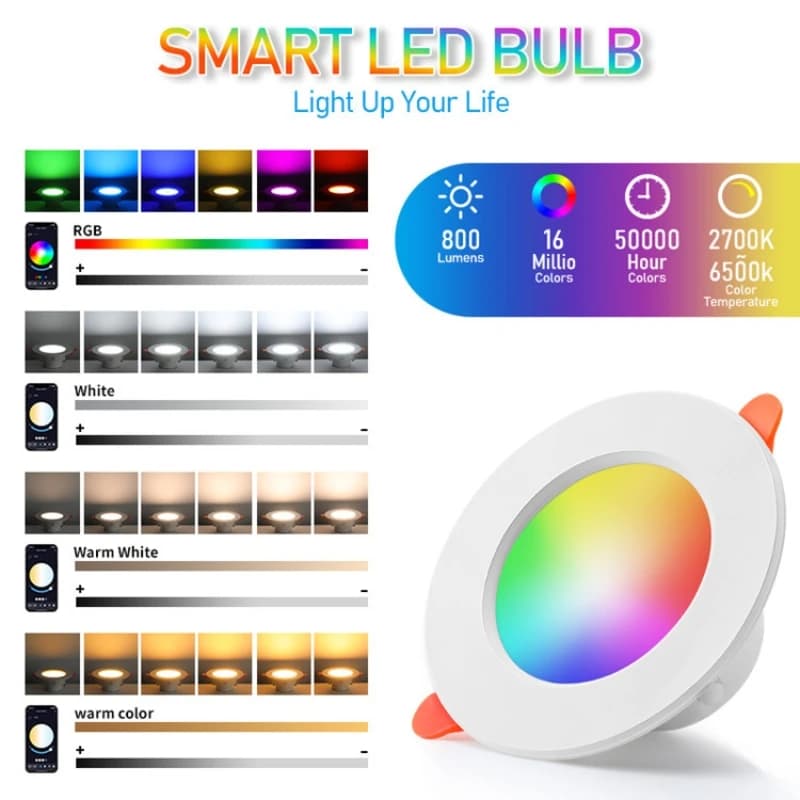 TUYA LED Downlight Dimmable AC85-265V 10W 15W Intelligent Graffiti contrôle voix APP RGB CW couleur 
