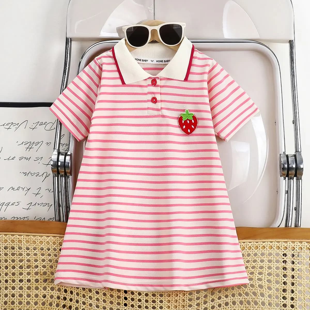 Robe d'été pour filles, édition coréenne, rayée, revers fraise, tenue décontractée, nouvelle collect