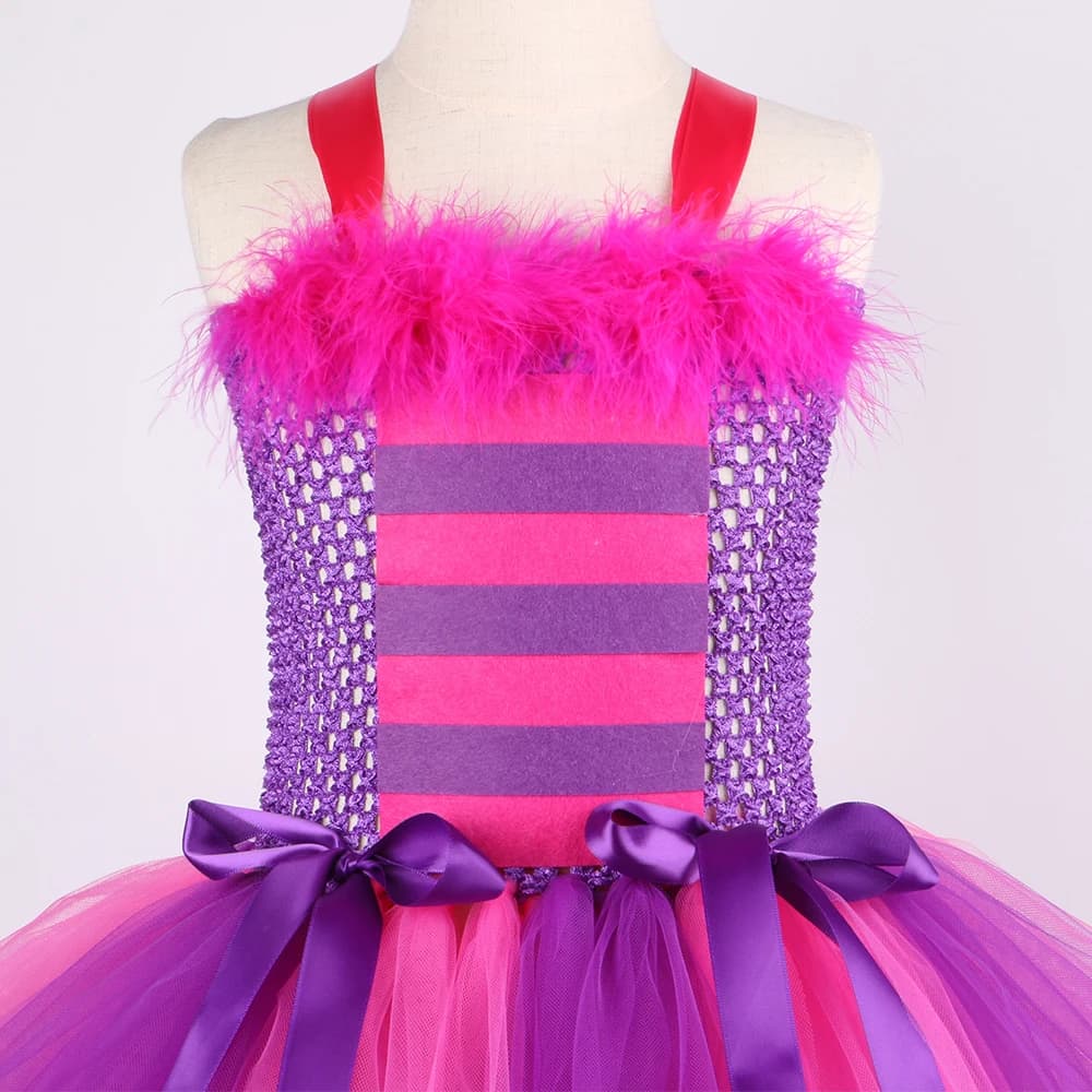 Filles Cheshire chat Costume enfants pays des merveilles dessin animé magique rayé chat Tutu robe fi