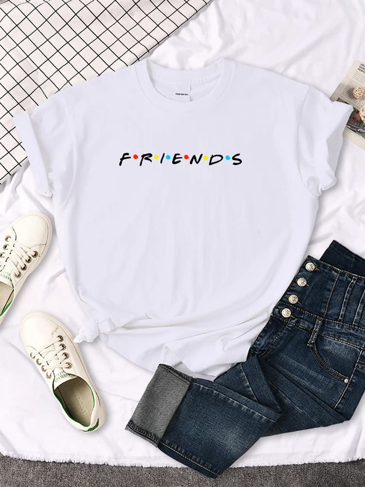 Amis créatifs lettre impression T-Shirt femmes t-shirts occasionnels japon Harajukua Style ample col