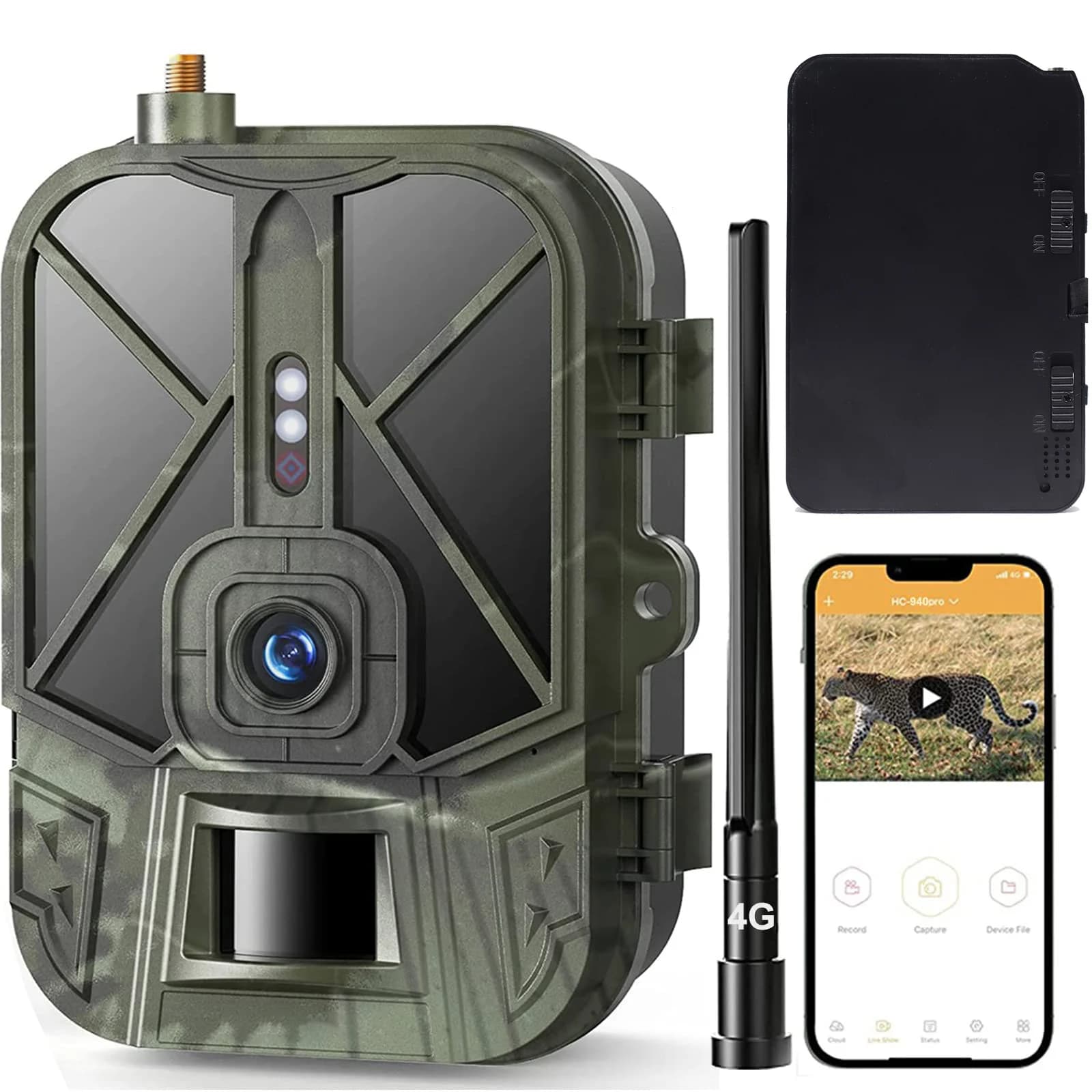 Caméra de chasse cellulaire 4G HD avec vidéo en direct, batterie au lithium, 50MP, 4K, application d