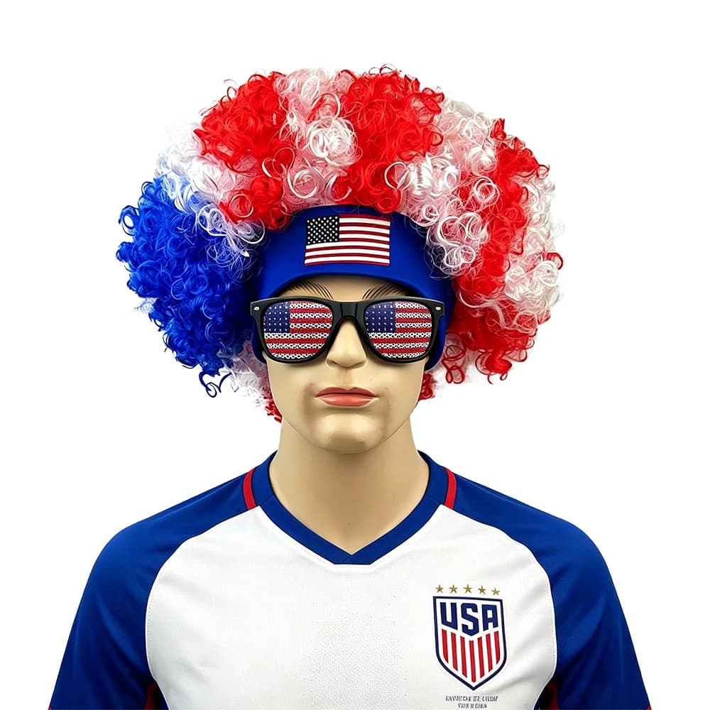 Ensemble Perruque Afro Drapeau Français + Lunettes de Soleil - Costume Unisexe de Supporter de Footb