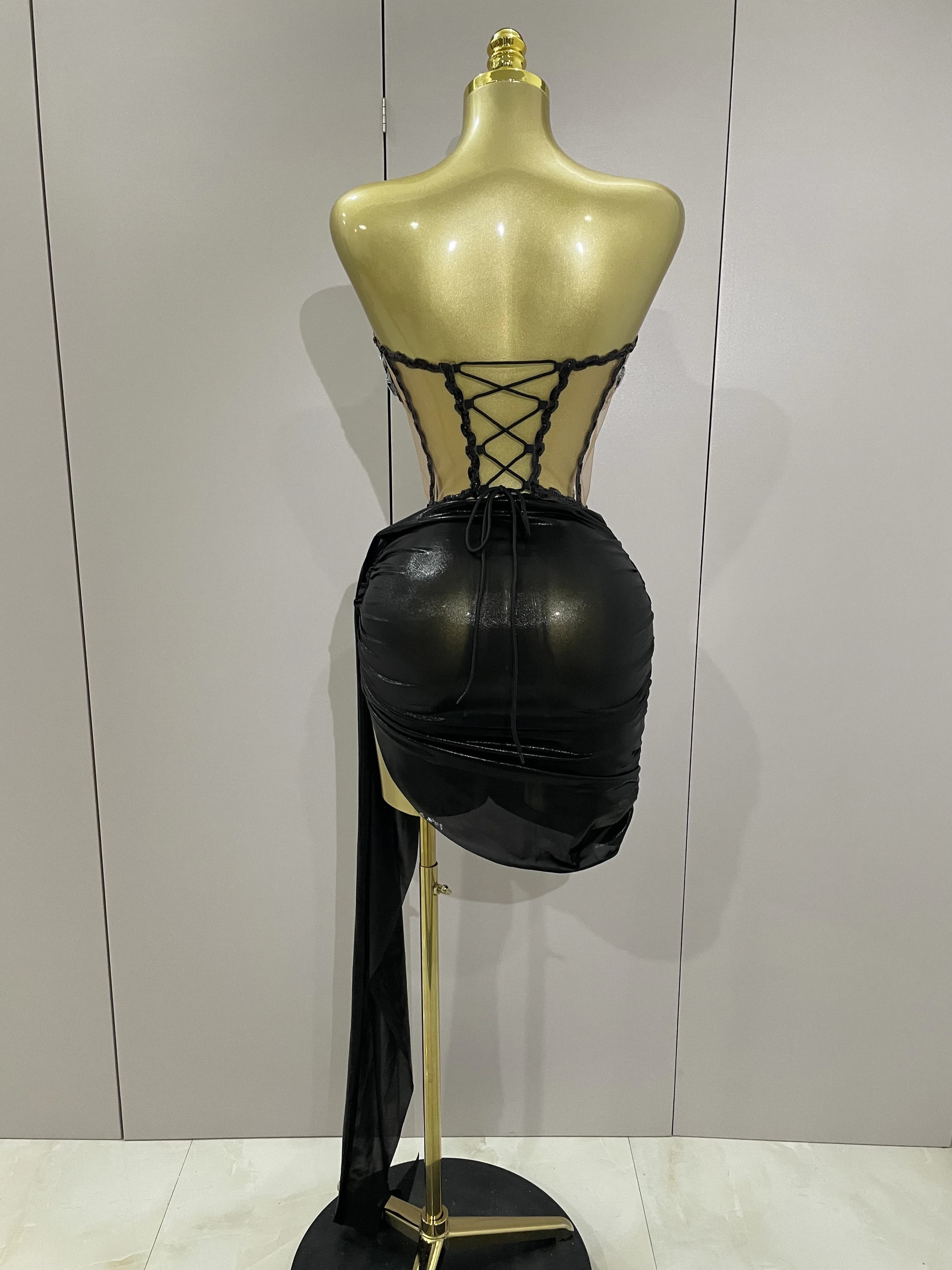 Sexy brillant strass paillettes 2 pièces haut jupe ensemble 2025 femmes célébrité soirée scène disco