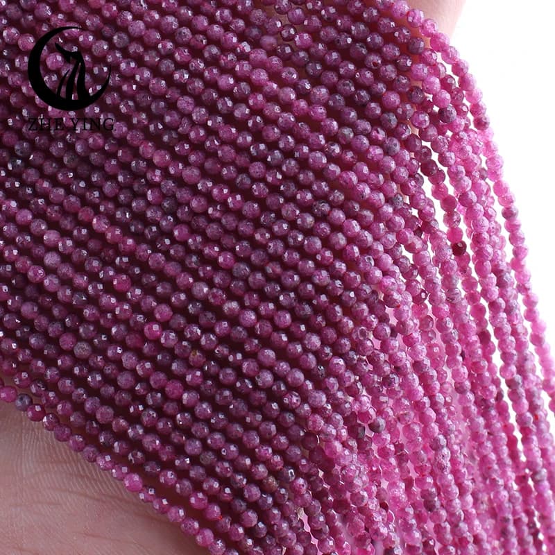 5 brins de perles de pierre naturelle facettées de 2 mm (rubis, améthyste, angelite) avec trou, peti