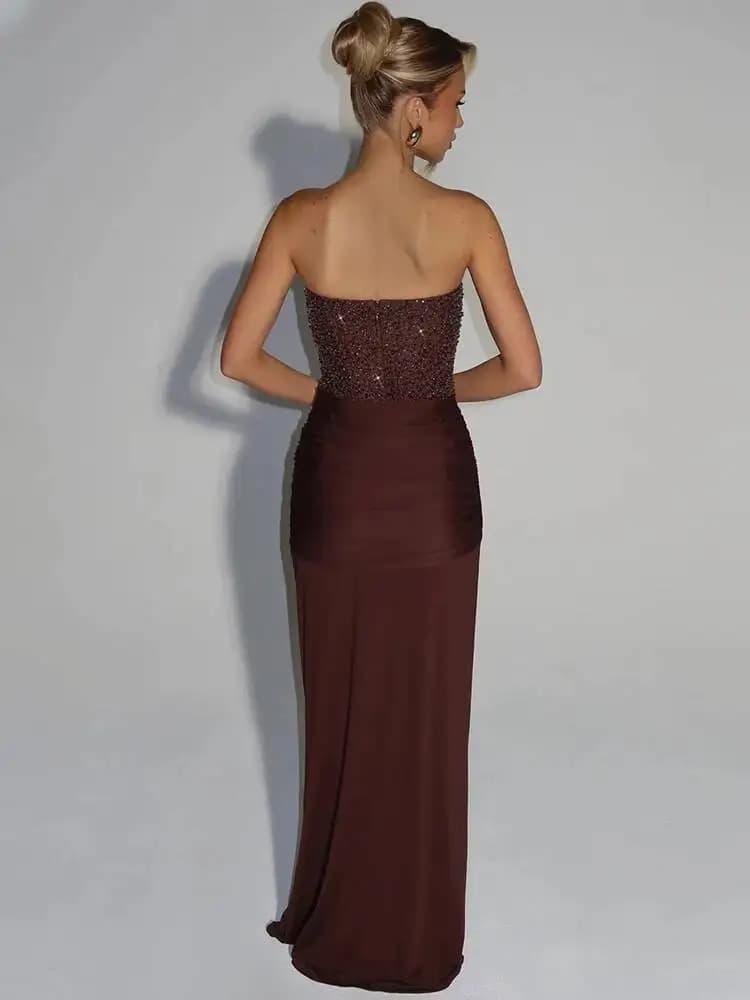 Mozision Sparkle épaules dénudées Sexy robe Maxi femmes élégant paillettes sans bretelles dos nu san