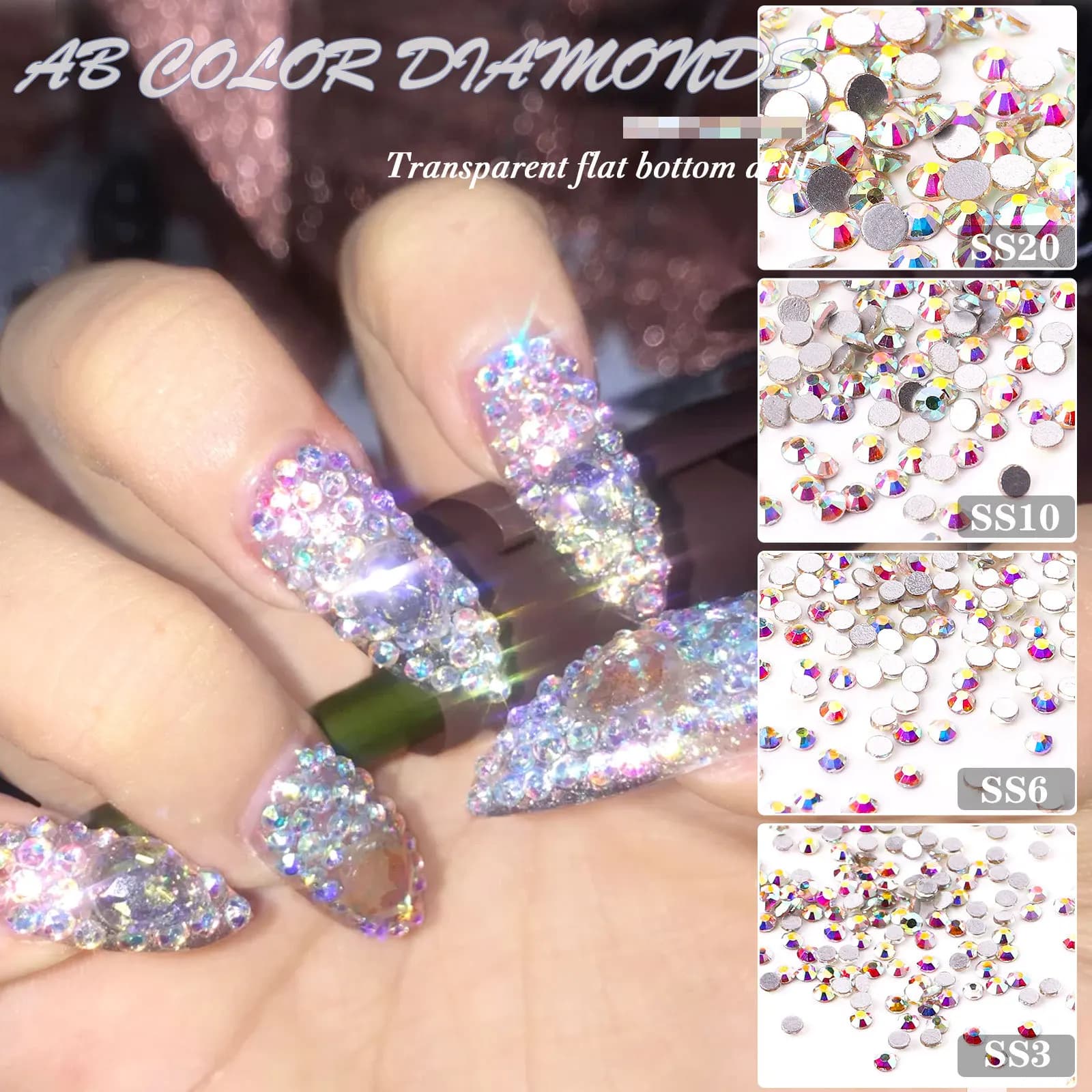 Strass pour ongles transparents/AB SS3-SS16, diamants en verre scintillant, ronds à dos plat, Mini s