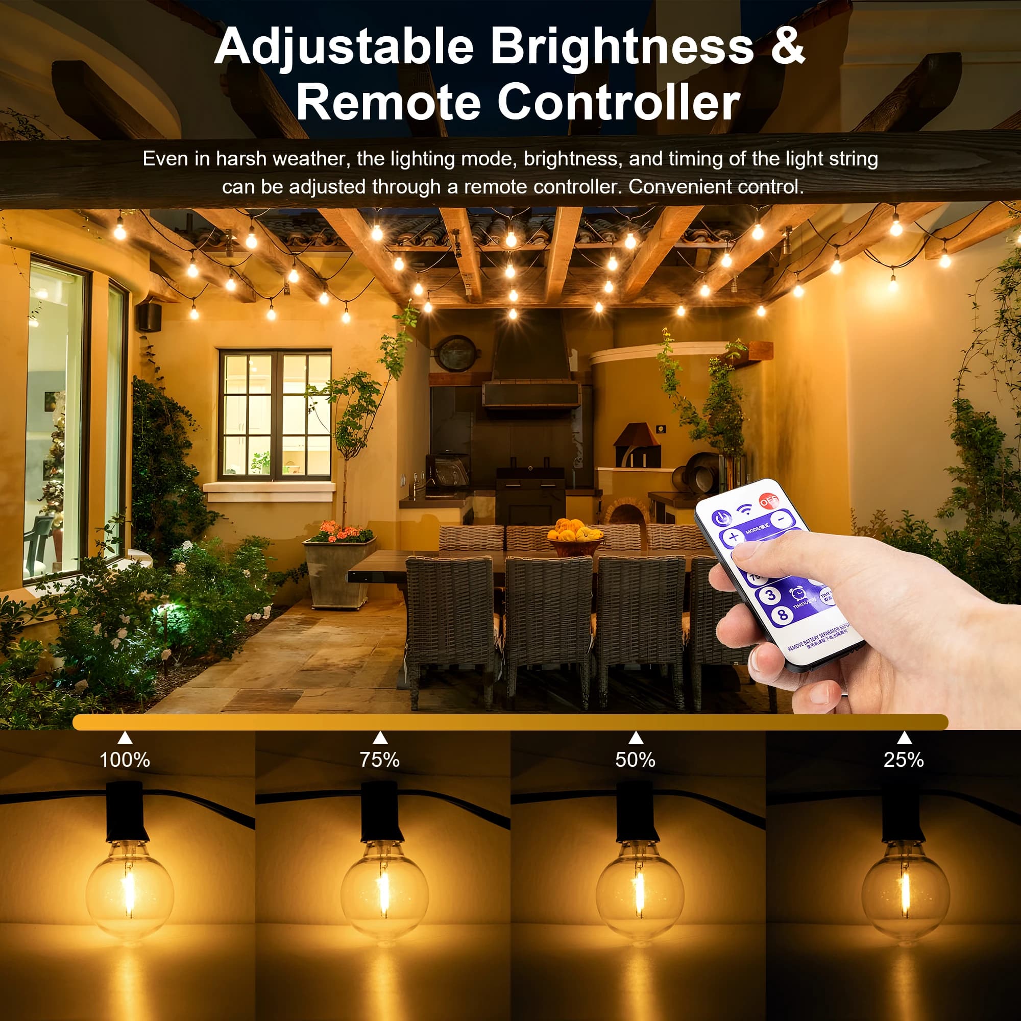 Guirxiété Lumineuse Solaire G40. Lumières Extérieures avec Ampoules LED Incassables, Résistantes aux