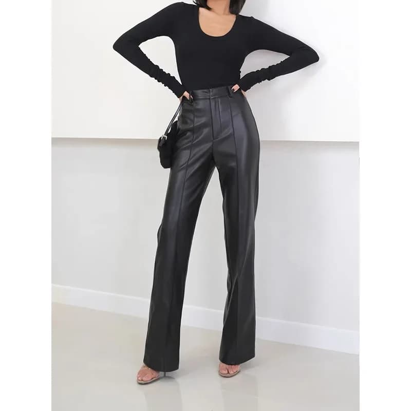 Pantalon de vadrouille en cuir véritable pour femme, streetwear décontracté pour femme, droit, tremp