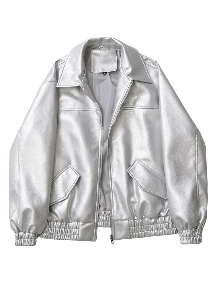 Ailegogo streetwear femmes Vintage Loose court pu faux cuir veste printemps automne femmes zip mante