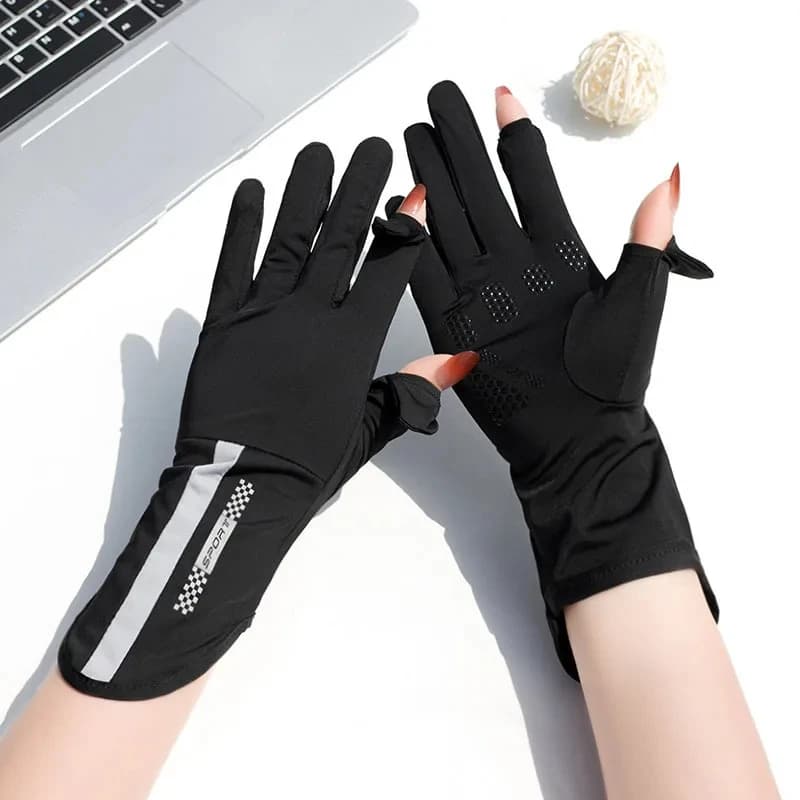 Gants de protection solaire d'été pour femmes, soie glacée fine, Anti-ultraviolet, rosée, écran tact