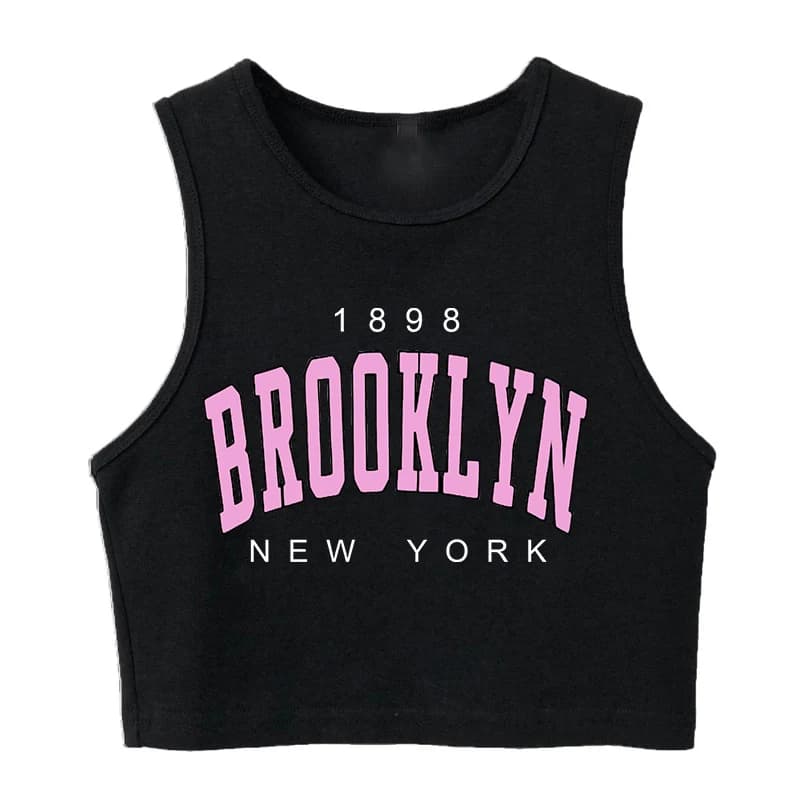 T-shirt court imprimé lettre pour femme, Harajuku, années 90, Brooklyn, style coréen, Y2K, années 18