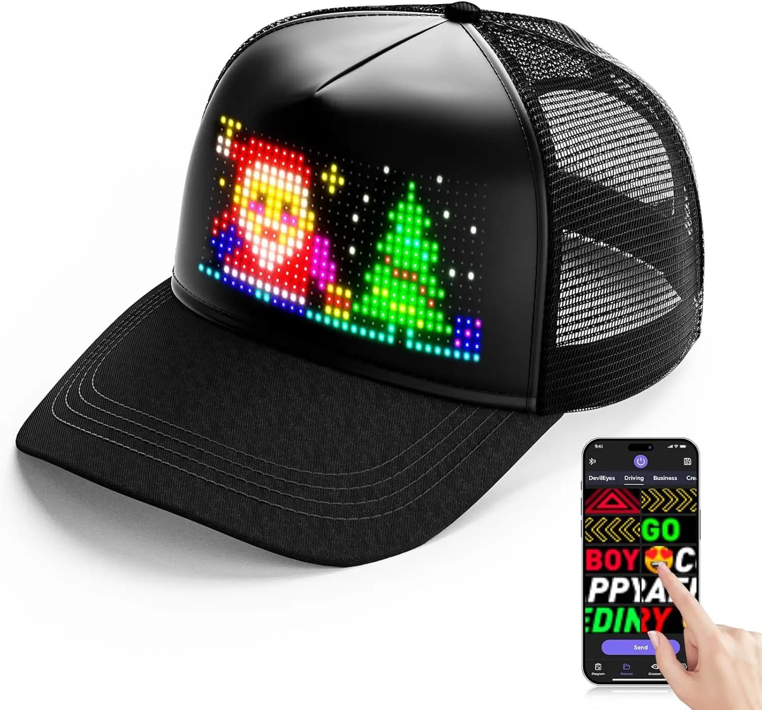 Casquette de baseball LED avec contrôle par application USB, Bluetooth, rechargeable, panneau d'affi