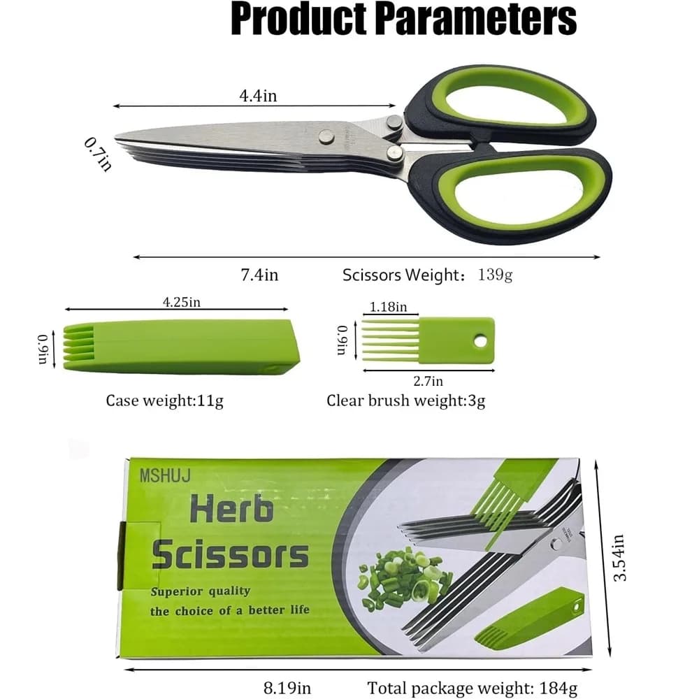 Ciseaux multicouches de cuisine, 5 lames, coupe-oignon en acier inoxydable, algues, épices, herbes, 