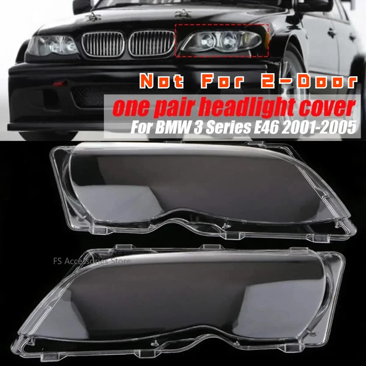 Couvercle de lentille de phare de voiture, pour BMW série 3 E46 318i 320i 325i 4 portes berline 2002