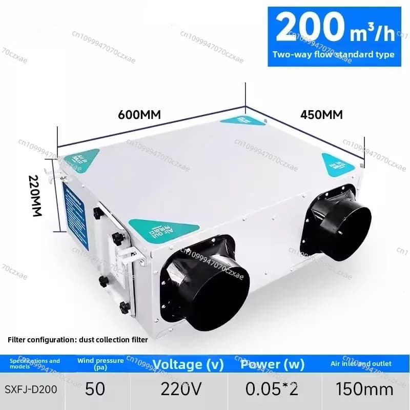 Système d'air frais domestique avec échangeur de chaleur total, ventilateur d'air frais à flux bidir