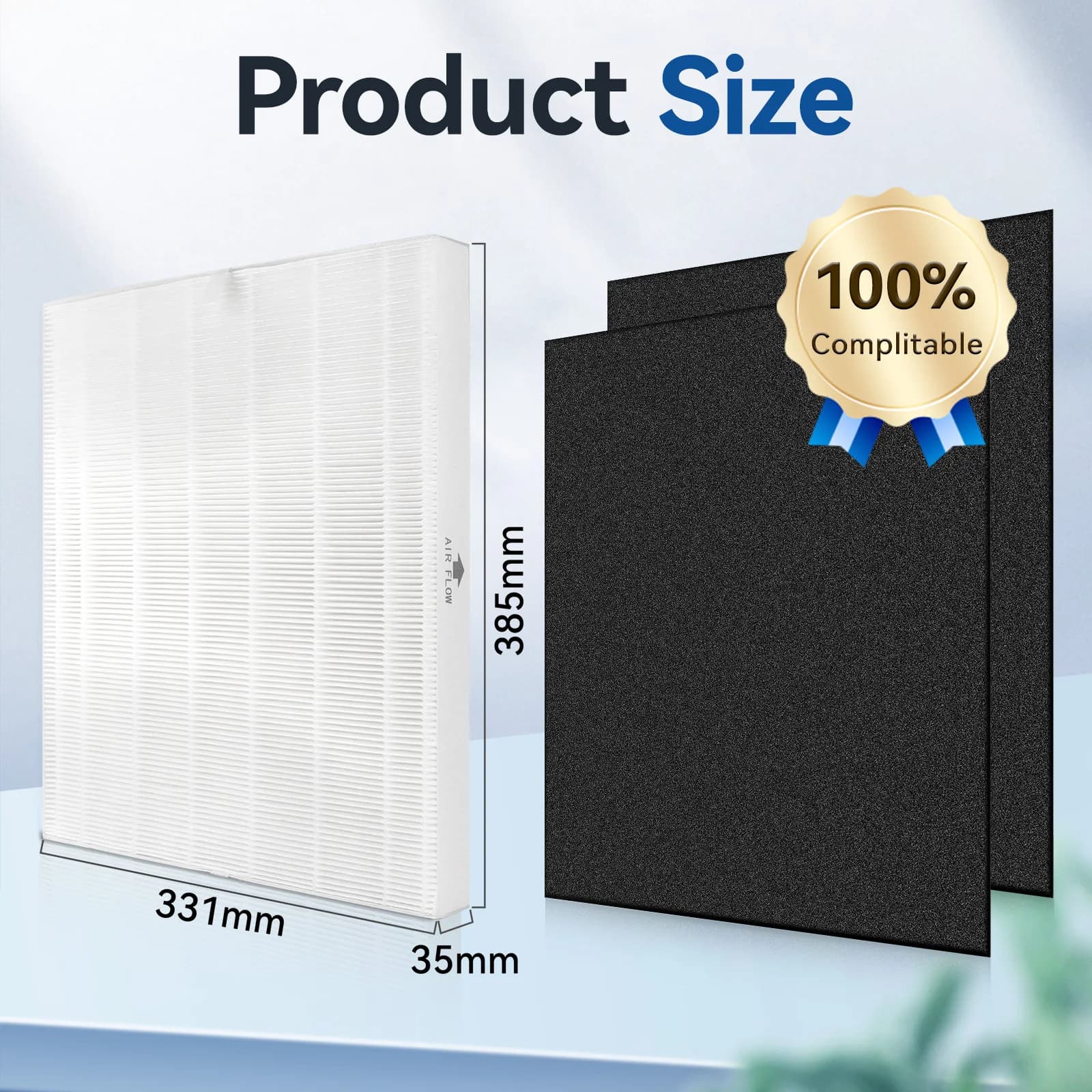 Urificateur ir de remplacement, compatible avec les modèles AP-1512HH 1 epa 2 cs arbon 380x330x35mm/