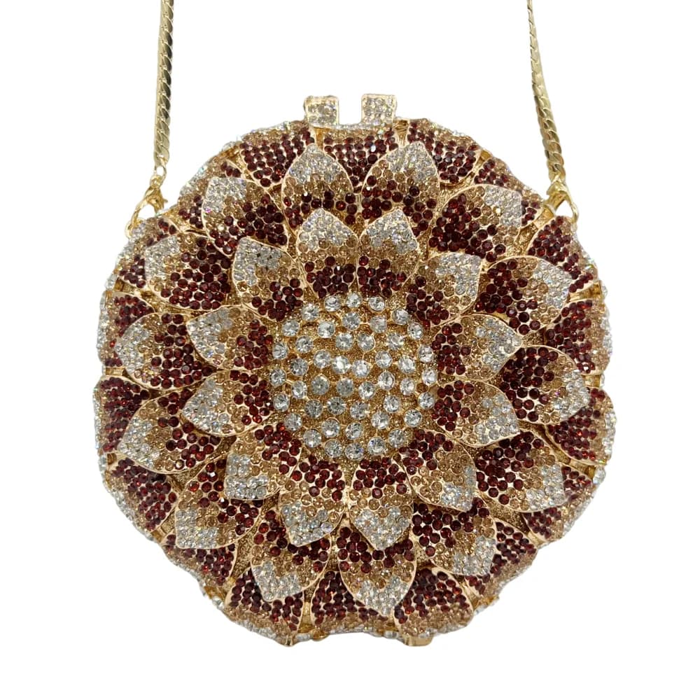Sac de soirée de mariage pour femmes, de luxe, en forme de tournesol, creux, pavé complet, perles sc