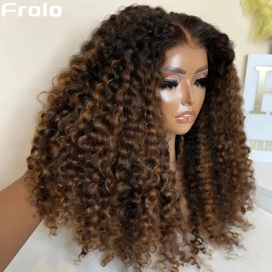 Perruque Bob Ombrée en Cheveux Humains Bouclés Courts, Perruque à Fermeture en Dentelle HD 5x5, Blon