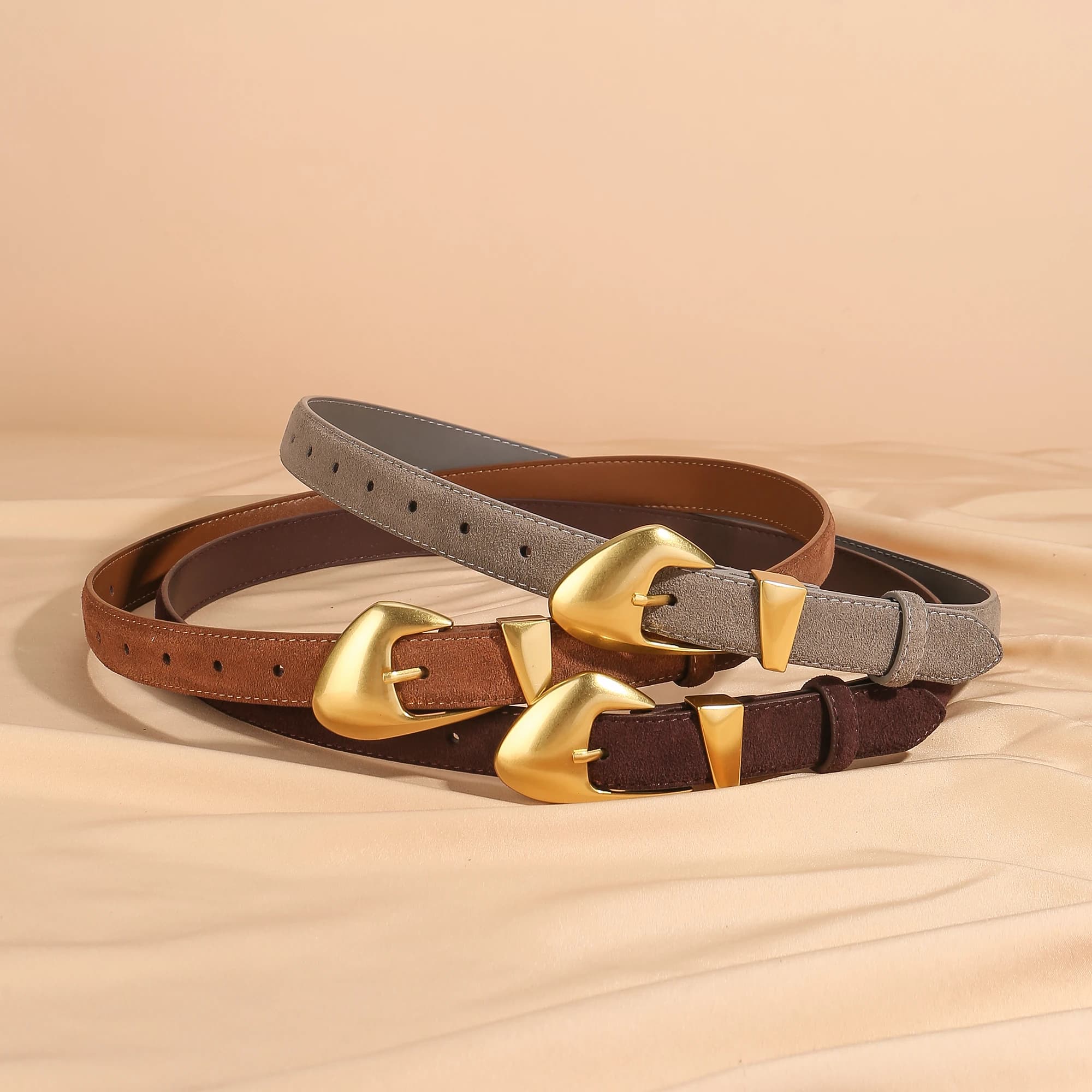 Ceinture de luxe en cuir de vache et daim pour femmes, Style Vintage avec boucle dorée, ceinture de 